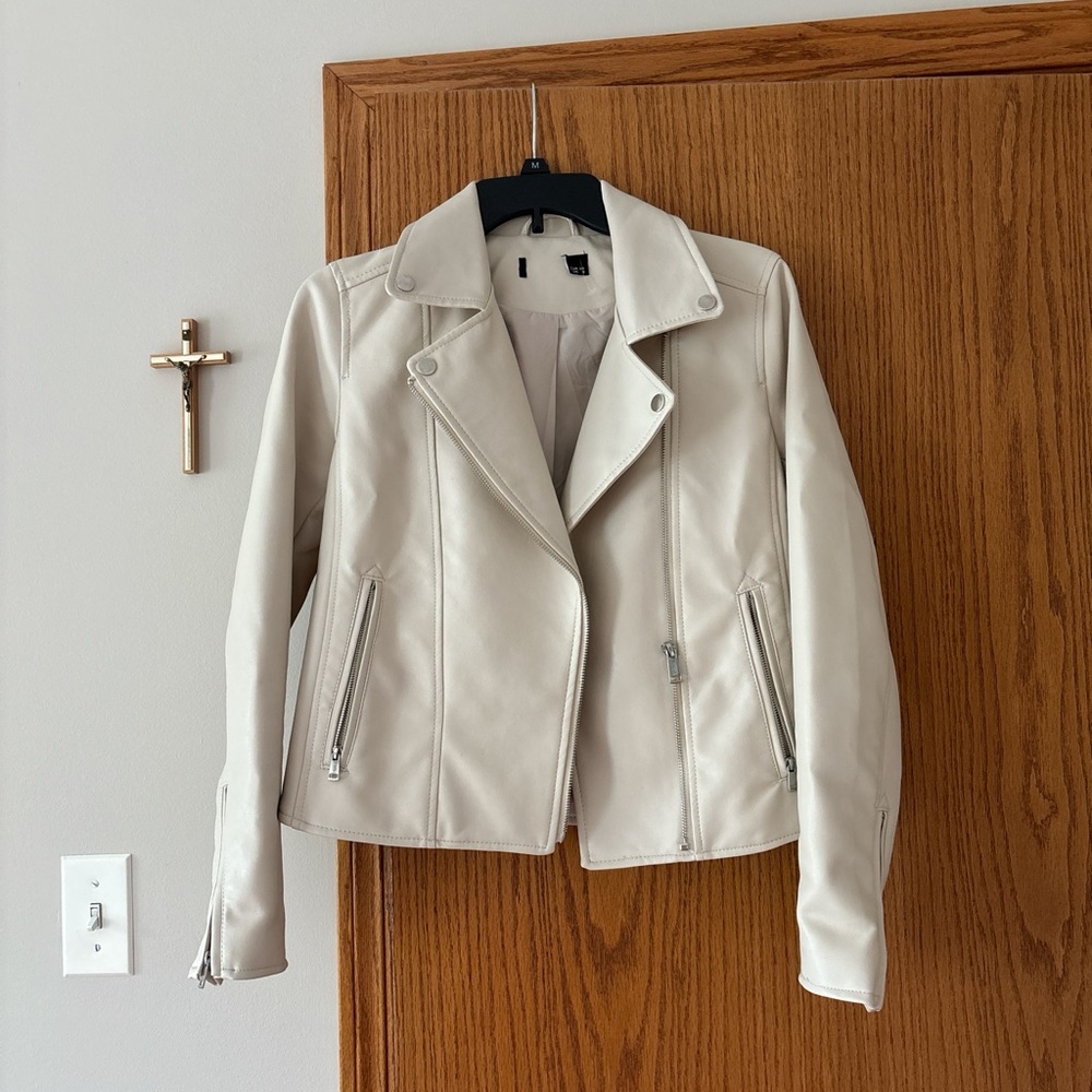 Cream faux leather jacket Size